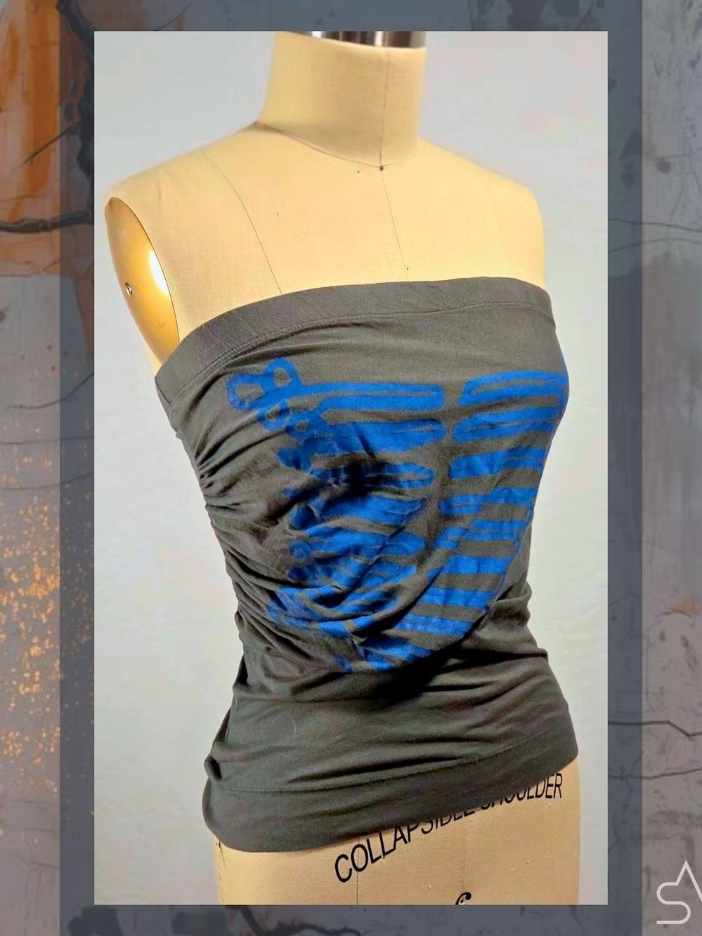 Vivienne Westwood Anglomania Anarcho-Punk Ribcage Print Cotton Tube Top Size S